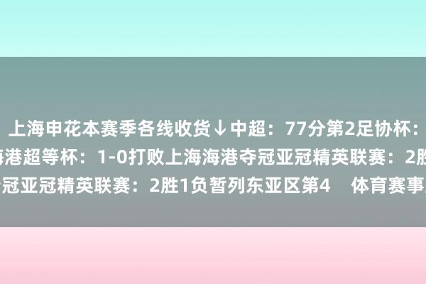上海申花本赛季各线收货↓中超：77分第2足协杯：半决赛2-3不敌上海海港超等杯：1-0打败上海海港夺冠亚冠精英联赛：2胜1负暂列东亚区第4    体育赛事直播