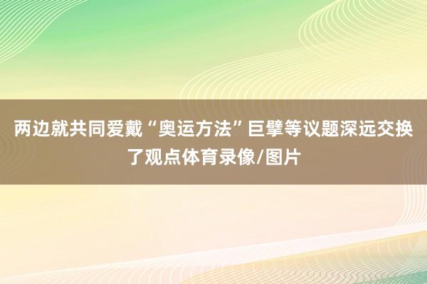 两边就共同爱戴“奥运方法”巨擘等议题深远交换了观点体育录像/图片