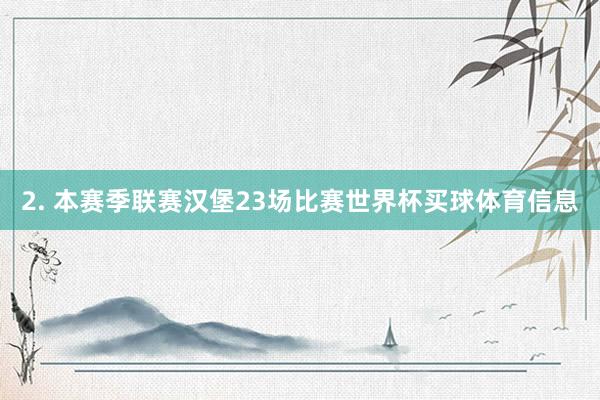 2. 本赛季联赛汉堡23场比赛世界杯买球体育信息