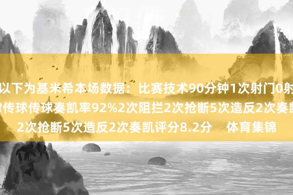 以下为基米希本场数据：比赛技术90分钟1次射门0射正127次触球4次要津传球传球奏凯率92%2次阻拦2次抢断5次造反2次奏凯评分8.2分    体育集锦