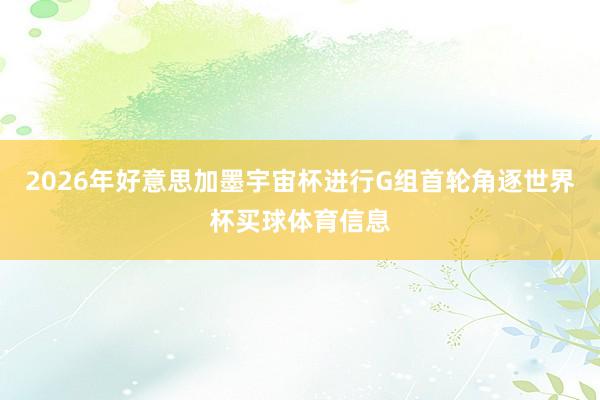 2026年好意思加墨宇宙杯进行G组首轮角逐世界杯买球体育信息